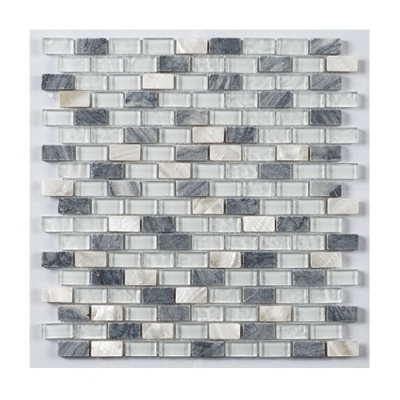 London White Glass/Stone/Metal Mix Mini Brick Mosaic 15x30mm