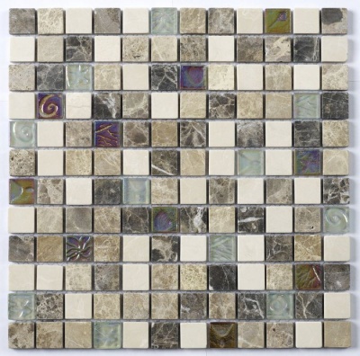 Emperador Cream Glass/Stone Mix Mosaic 23x23mm