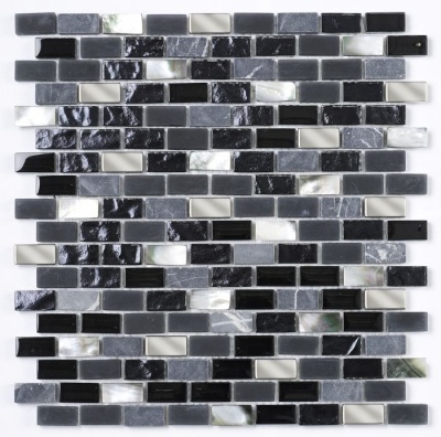 Black Glass/Stone/Pearl Mix Mini Brick Mosaic 15x30mm