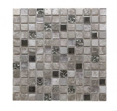 Kenyan Grey Glass/Stone Mix Mosaic 23x23mm