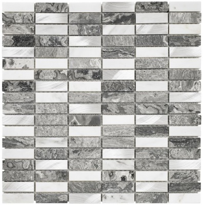 Creswell Grey Stone & Metal Mix Linear Mosaic 15x48mm
