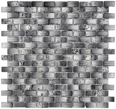 Chic Black Mix Glass & Stone Mini Brick Mosaic 15x30mm