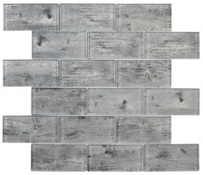 Horizon Silver Wood Effect Glass Brick Mosaic 48x98mm