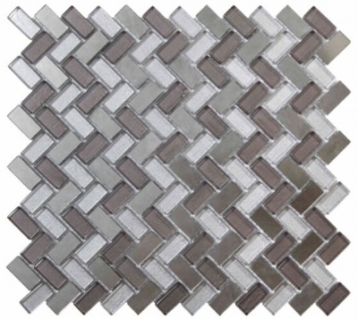 Dusk Grey Herringbone Glass & Mirror Mosaic 15x30mm