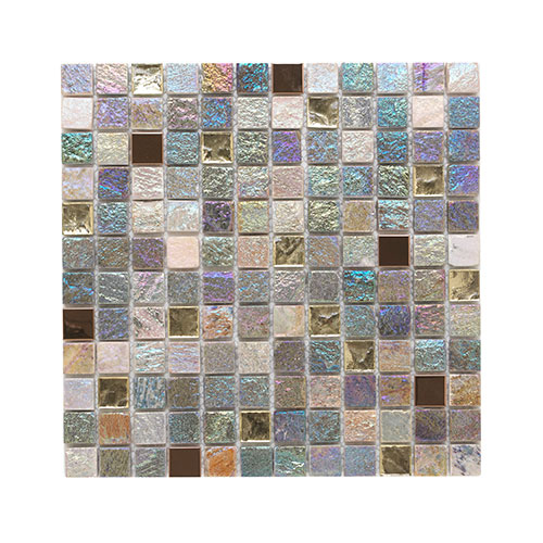 Iridescent Glass Stone Metal Mix Mosaic, Glass Stone And Metal Mosaic Tile