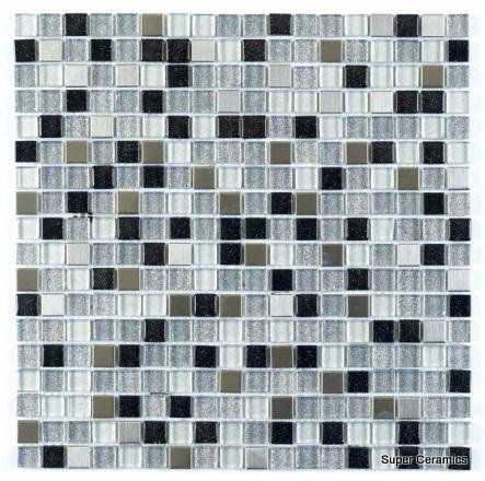 Sparkle Chrome Silver Mix 15 X 15cm, Silver Sparkle Mosaic Tiles