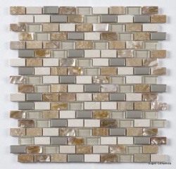 Cream Glass/Stone/Metal/Pearl Mix Mini Brick Mosaic 15x30mm