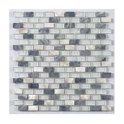 London White Glass/Stone/Metal Mix Mini Brick Mosaic 15x30mm