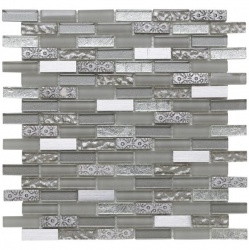 Silver Moon Glass/Stone/Metal Mix Mini Brick Mosaic 15x50mm