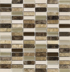 Emperador Brown Glass/Stone Mix Mini Brick Mosaic 15x50mm