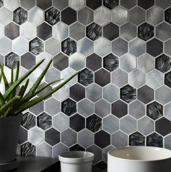 Colby Black Mix Glass & Metal Hexagon Mosaic 300 x 300