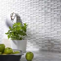 Santon White Glass & Stone Mix Linear Mosaic 10x30mm