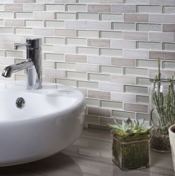 Bailey Grey/White Glass & Stone Mix Brick Mosaic 20x73mm