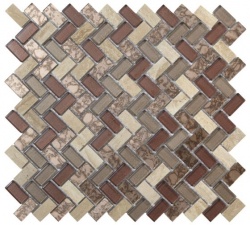 Pence Copper Herringbone Glass & Stone Mosaic 15x30mm