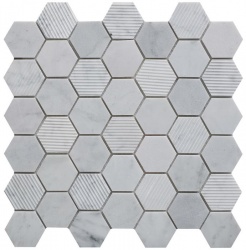 Fog Stone Hexagon Mixed Finish Marble Mosaic 48x48mm