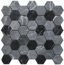 Midnight Stone Hexagon Mixed Finish Marble Mosaic 48x48mm